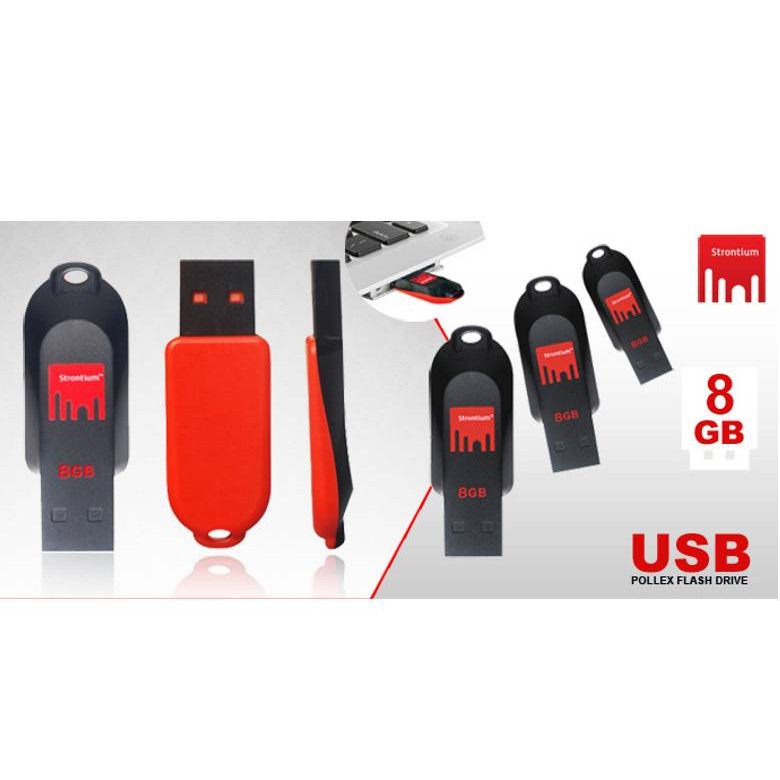 Strontium 8GB Pollex USB 2.0 Pen Drive- Black/Red